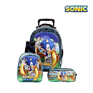 Mochila Escolar Sonic Jogo Rodinha Kit Lancheira+Estojo