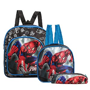 Mochila Escolar Pequena Homem Aranha Costa Lancheira+Estojo