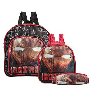 Mochila Escolar Homem de Ferro Costas Kit Lancheira+Estojo