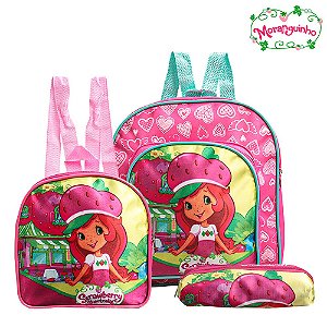 Kit Mochila Escolar Pequena Moranguinho Rosa De Costa