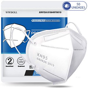 50 Máscaras Respiratórias KN95 Branca WWDoll 5 Camada Anvisa