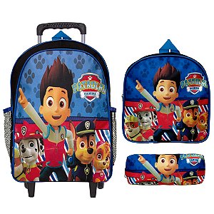 Kit Mochila 3D Escolar Infantil Patrulha Canina Com Rodinha
