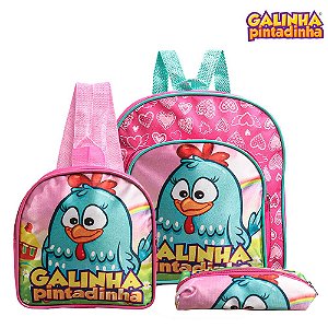 Kit Mochila Escolar Pequena Galinha Pintadinha Mini Costa