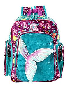 Mochila Escolar Infantil Calda De Sereia  Paetê De Costas