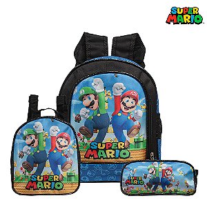 Kit Mochila Escolar Mario Bross Infantil Meninos Costa