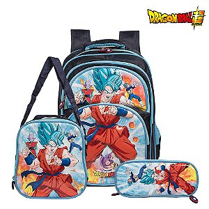 Mochila Escolar Dragon Ball Costas Kit Lancheira+Estojo