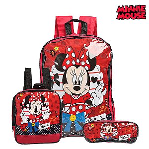 Mochila Escolar Bolsa Minnie Disney Costa Lancheira+Estojo