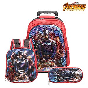 Mochila Escolar Vingadores Marvel Rodinha Lancheira+Estojo