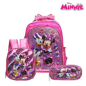 Mochila Escolar Minnie e Margarida Rodinha Lancheira+Estojo