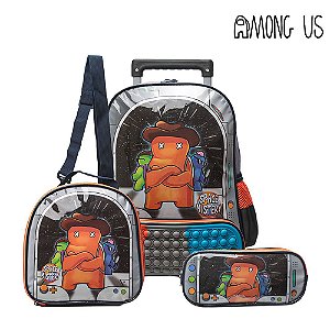 Mochila Escola Among Us Jogo Rodinha Pop It Lancheira+Estojo