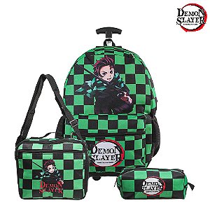 Mochila Escola Demon Slayer Tanjiro Rodinha Lancheira+Estojo