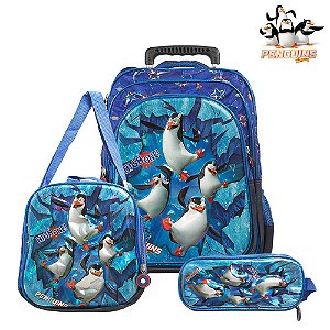 Kit Mochila Escolar Os Pinguins Madagascar Disney Rodinha
