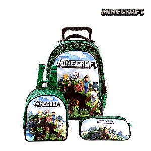 Mochila Escolar Infantil Minecraft Rodinha Lancheira+Estojo