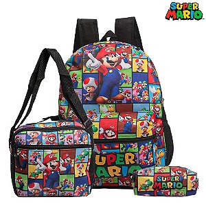 Mochila Escolar Super Mario Bross Costa Kit Lancheira+Estojo