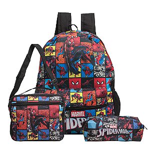 Mochila Escolar Homem Aranha Costas Kit Lancheira+Estojo
