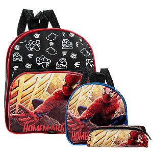 Mochila Escolar Homem Aranha Herói Costa Lancheira+Estojo