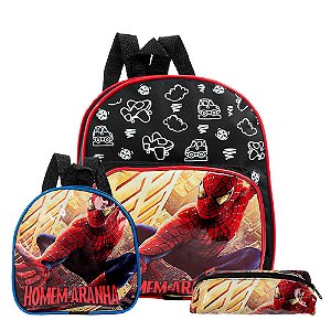 Kit Mochila Escolar Infantil Homem Aranha Herói Menino Costa
