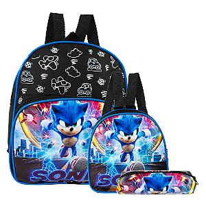 Mochila Infantil Sonic Runner Filme Costas Lancheira+Estojo