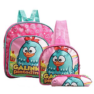 Mochila Escolar Galinha Pintadinha Costas Kit Lancheira+Esto