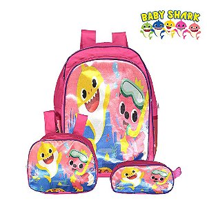 Kit Mochila Infantil Escolar Baby Shark De Costas
