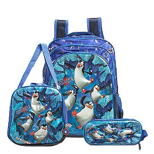 Kit Mochila Escolar Os Pinguins Madagascar Disney Costas