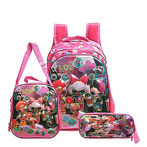 Mochila Infantil Bolsa Lol Surprise Grande Lancheira+Estojo