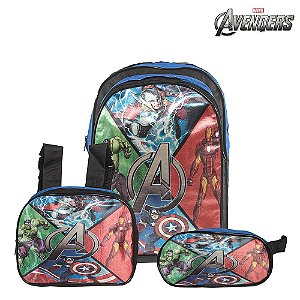 Mochila Escolar Infantil Vingadores Marvel Lancheira+Estojo