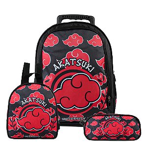 Mochila Escolar Naruto Akatsuki Rodinha Kit Lancheira+Estojo