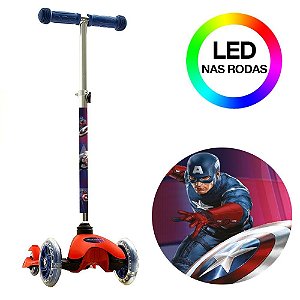 Patinete Capitão América Vermelho de 3 Rodas c/ Led