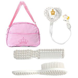 Bolsa Maternidade Rosa com Pentinho e Escovinha para Boneca