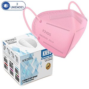 3 Máscaras KN95 Rosa Descartáveis WWDoll Cinco Camadas 95% d