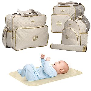 Kit Bolsa De Maternidade Plike Baby Menina Bege 4 Pçs Luxo