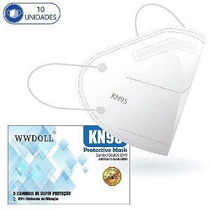 10 Máscaras KN95 Descartáveis Branca WWDoll com Filtro Clipe