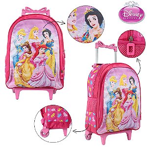 Mochila Escolar Princesas Bolsa Rodinha Kit Lancheira+Estojo