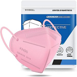Máscara Respiratória KN95 Rosa WWDoll 5 Camadas c Anvisa