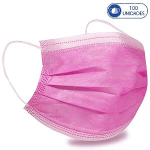 100 Máscaras Cirúrgicas Infantis Rosa Descartável Tripla Cam
