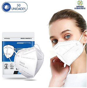 50 Máscaras Descartáveis Branca KN95 WWDoll 5 Camadas Anvisa
