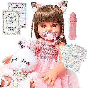 Boneca Bebê Reborn Realista Menina Silicone Pode Dar Banho - Milk