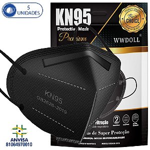 5 Máscaras Descartáveis KN95 PFF2 WWDoll 5 Camadas c Anvisa