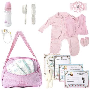 Conjunto P Bebê Reborn Roupa Fralda e Bolsa Maternidade Rosa