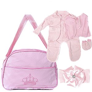 Conjunto para Bebê Reborn Roupinha e Bolsa Maternidade Rosa
