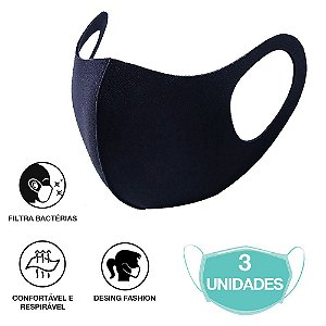 Máscaras Não Descartáveis Neoprene Azul Marinho Unissex 3un