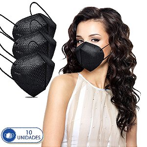 10 Máscara Não Reutilizáveis PFF2 KN95 Pretas Para Proteção