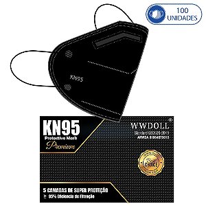 Caixa com 100 Unidades de Máscaras Kn95 Premium Pretas
