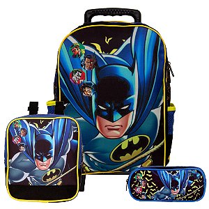 Mochila Masculina de Rodinhas Batman Herói com Lancheira