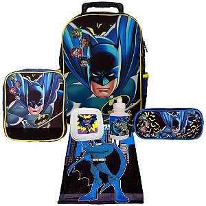 Mochila Masculina Escolar Batman Preta de Rodinha + Itens