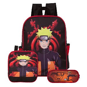 Mochila Masculina Anime Naruto de Costas + Lancheira Escolar