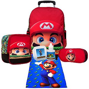 Mochila Masculina Escolar Super Mario de Rodinha + Brindes
