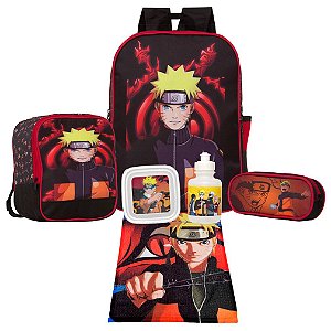 Kit Mochila Masculina Costa Naruto com Lancheira 6 Itens