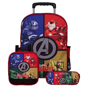 Mochila Masculina Vingadores de Rodinhas + Lancheira Escolar